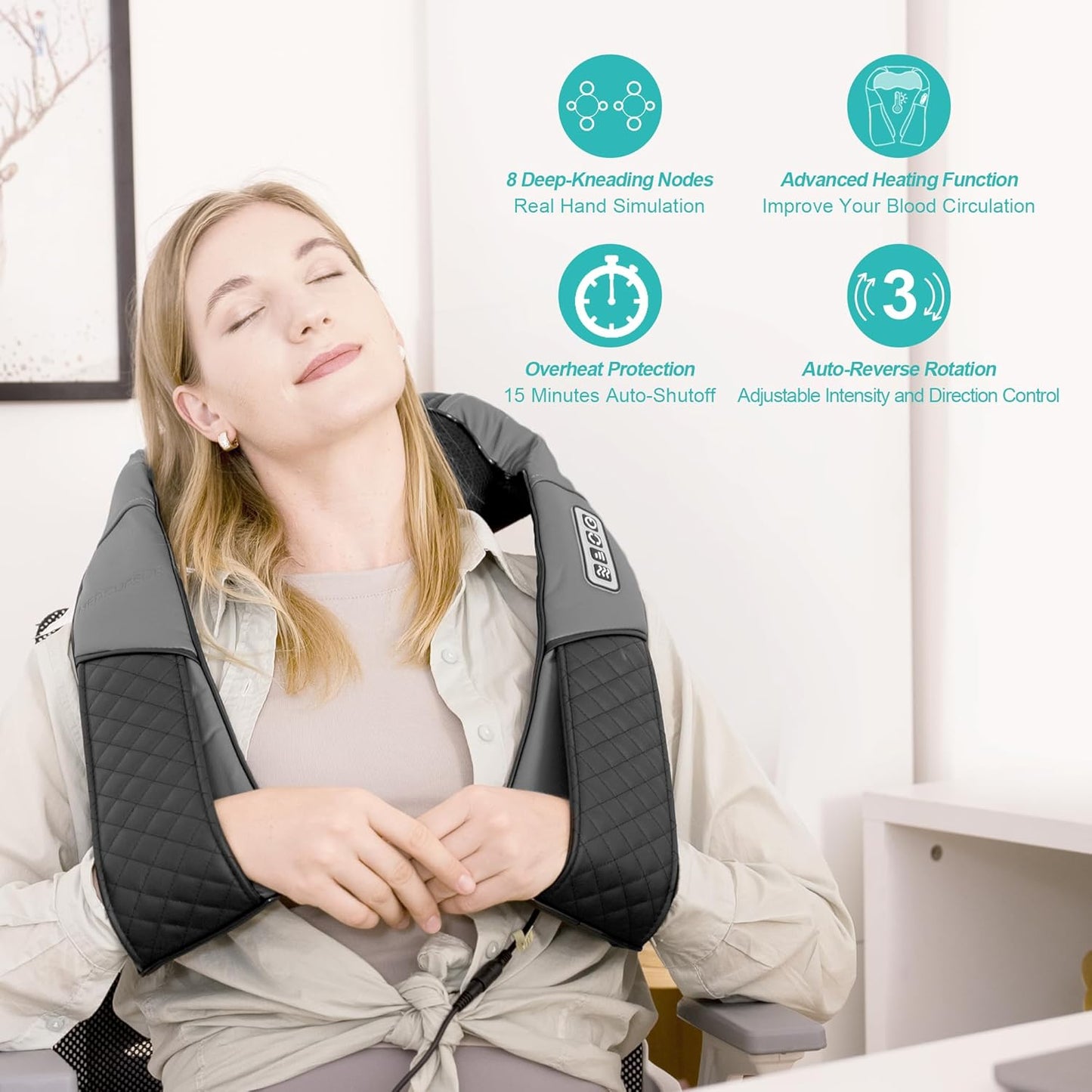 Shiatsu Back Massage with Heat, Deep Tissue Pain Relief