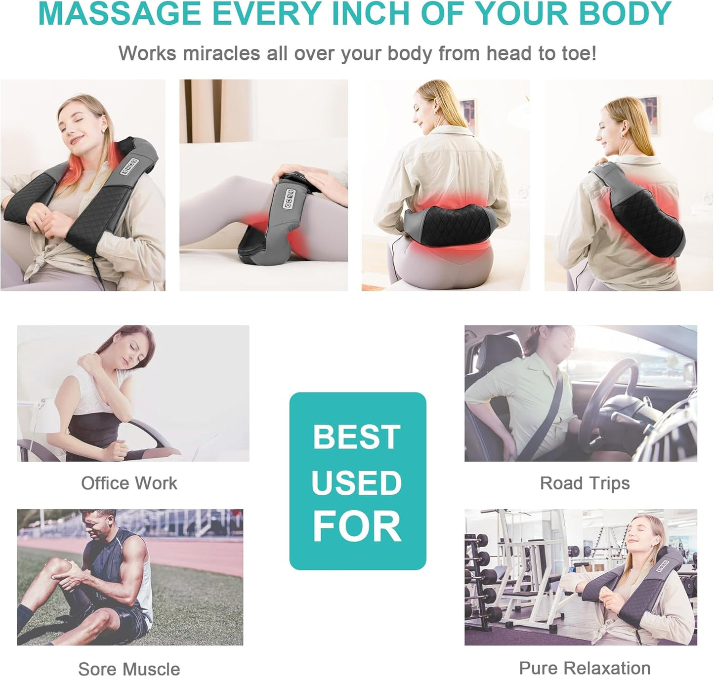 Shiatsu Back Massage with Heat, Deep Tissue Pain Relief